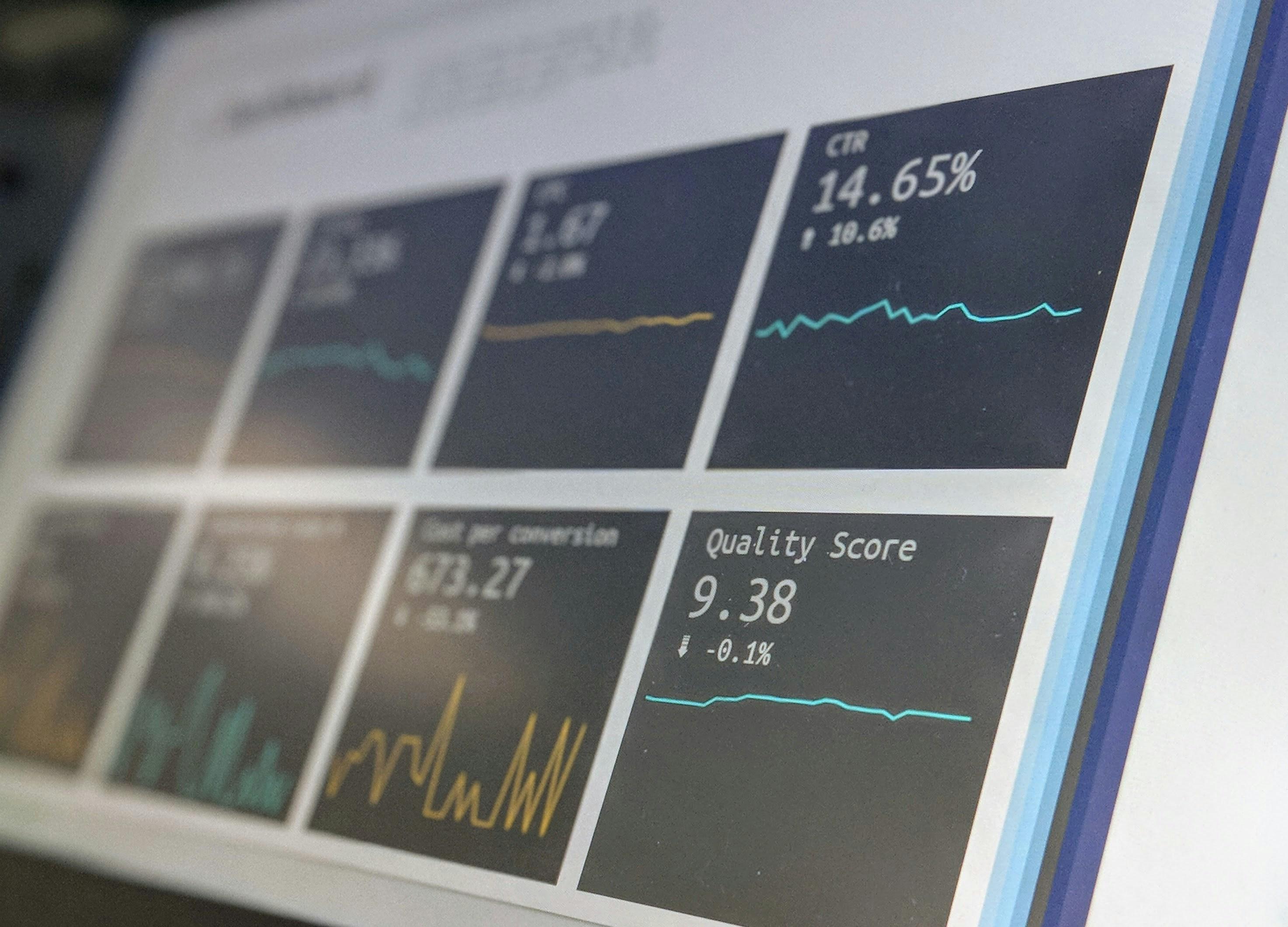 Monitorskärm med datavisualisering som symboliserar prediktiv analys och CRM-data